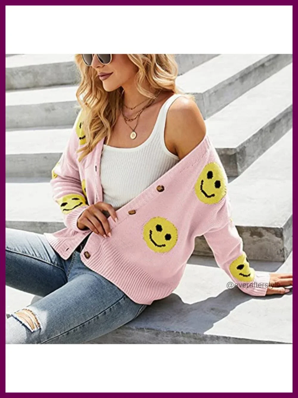 Women's Jacquard Knit Cardigan Sweater V-Neck Long Sleeve Button Down